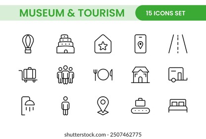 Museum and Tourism outline modern icon set. editable line icon illustration.