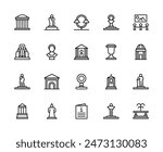 Museum vector linear icons set. Contains such icons as antique items, artifacts, art, hall, paintings, exposition, history, culture and more. Isolated icon collection of museum on white background.