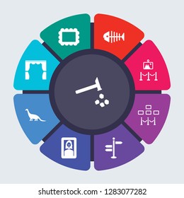 museum vector template for infographics. Business concept with 9 options, steps, parts, segments. Banner infographic cycling diagram, round chart, Geological, Frame, Fishbone, Exhibition icons