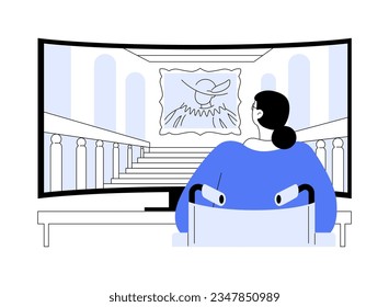 Museum virtual tour abstract concept vector illustration. Woman with disabilities has museum tour online using laptop, virtual and augmented reality, modern technology abstract metaphor.