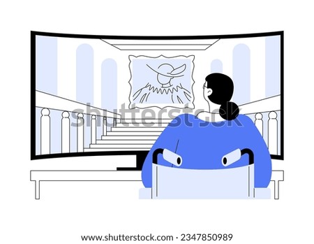 Museum virtual tour abstract concept vector illustration. Woman with disabilities has museum tour online using laptop, virtual and augmented reality, modern technology abstract metaphor.