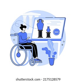 Museum Virtual Tour Isolated Cartoon Vector Illustrations. Woman With Disabilities Has Museum Tour Online Using Laptop, Virtual And Augmented Reality, Modern Technology Vector Cartoon.