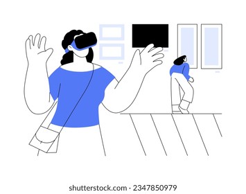 Museum virtual visit abstract concept vector illustration. Woman in VR glasses at museum, virtual and augmented reality exhibition, modern technology, digital excursion abstract metaphor.