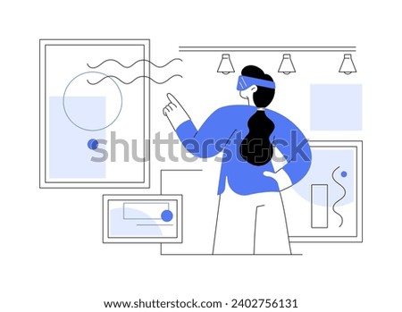 Museum virtual visit isolated cartoon vector illustrations. Woman in VR glasses at museum, virtual and augmented reality exhibition, modern technology, digital excursion vector cartoon.