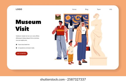 Museum Visit concept. The experience of exploring art and history in a museum setting with family or friends. Individuals interact with various artworks, creating memorable moments and learning