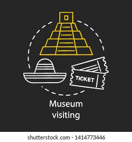 Museum visiting chalk concept icon. Family activities with kids idea. Educational and entertaining museum trips. Vector isolated chalkboard illustration
