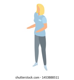Museum woman guide icon. Isometric of museum woman guide vector icon for web design isolated on white background