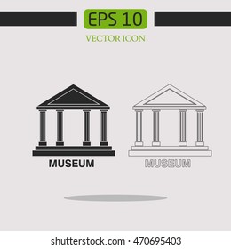 museum.Portico an ancient temple. Bank. Official Place with the building facade with three pillars. Vector illustration.