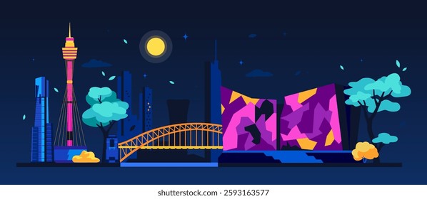 Museums and modern architecture of Australia - colored vector illustration