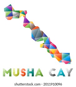 Musha Cay - colorful low poly island shape. Multicolor geometric triangles. Modern trendy design. Vector illustration.