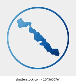 Musha Cay Symbol. Polygonale Karte der Insel im Farbverlauf-Ring. Rund Low-Poly-Musha-Cay-Schild. Vektorgrafik.