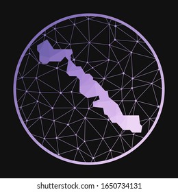 Musha Cay icon. Vector polygonal map of the island in geometric style with a purple low poly gradient on a dark background.