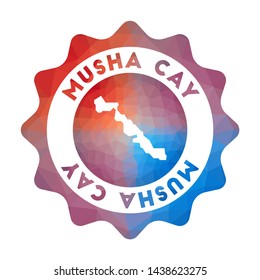 Musha Cay low poly logo. Colorful gradient travel logo of the island in geometric style. Multicolored polygonal Musha Cay rounded sign with map for your infographics.