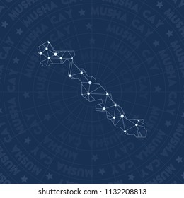 Musha Cay network, constellation style island map. Delightful space style, modern design. Musha Cay network map for infographics or presentation.