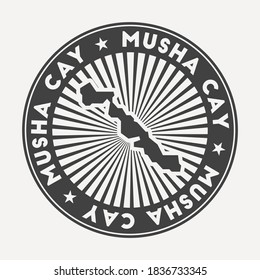 Musha Cay round logo. Vintage travel badge with the circular name and map of the island, vector illustration. Can be used as insignia, logotype, label, sticker or badge of Musha Cay.