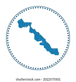 Musha Cay sticker. Travel rubber stamp with map of island, vector illustration. Can be used as insignia, logotype, label, sticker or badge of the Musha Cay.