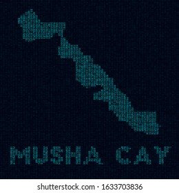 Musha Cay tech map. Island symbol in digital style. Cyber map of Musha Cay with island name. Vibrant vector illustration.