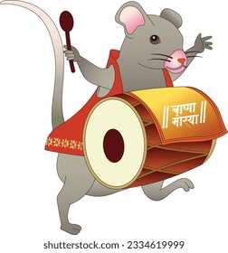 'Mushak' or lord Gajanana's vehicle, rat. welcoming lord Ganesha on the Ganesh festival with musical instruments, one of India's biggest festival