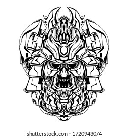 mushashi mecha ronin illustration of the Japanese devil using the robot hat style Ronin-style robotic