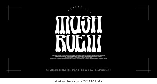 Mushroem Font ist eine psychedelische Retro-Display-Schriftart mit wellenförmigen verzerrten Formen, perfekt für Musikposter, Albumcover und fette Bilder.