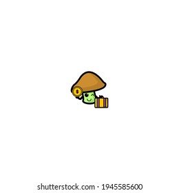 Mushrom Business Hold Coin  Cartoon Character Vector Illustration Design. Outline, Cute, Funny Style. Recomended For Children Book, Cover Book, And Other.
