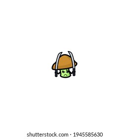 Mushrom Hold Katana  Cartoon Character Vector Illustration Design. Outline, Cute, Funny Style. Recomended For Children Book, Cover Book, And Other.