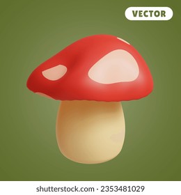 mushroom 3D vector icon set, on a green background