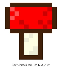 Mushroom for 8-bit games. Vector icon in pixel art style