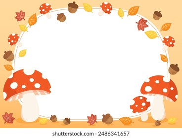 mushroom and acorn in the autumn forest theme frame, vector illustration
