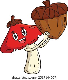Mushroom and Acorn Cartoon Colored Clipart 