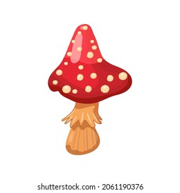 Mushroom Amanita, magic poisone, red white color. Vector illustration cartoon style