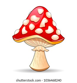 Mushroom amanita. Spotted red mushroom on a white background. Mushroom hat red with white spots.                                                                                                   