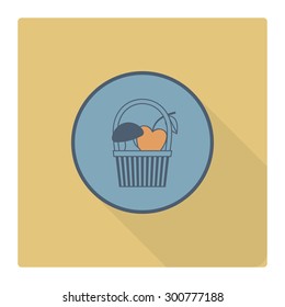 Mushroom and Apple in a Basket. Single Flat Autumn Icon . Simple and Minimalistic Style. Vector