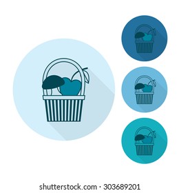 Mushroom and Apple in a Basket. Single Flat Autumn Icon . Simple and Minimalistic Style. Vector