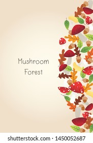 Mushroom, autumn leaves and nut on background for decoration on autumn festival.