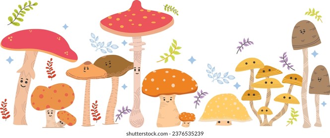 Mushroom background with leafy background vector isolated  