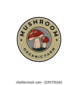 mushroom badge logo symbol illustration design template
