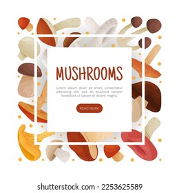 Mushroom Banner Design with Edible Agaric Forest Growing Food Vector Template