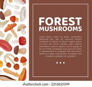 Mushroom Banner Design with Edible Agaric Forest Growing Food Vector Template