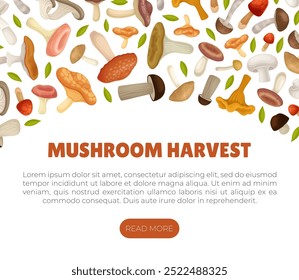 Mushroom Banner Design with Forest Plant with Stem and Cap Vector Template