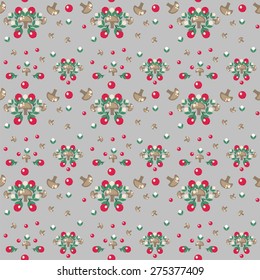Mushroom and  berry pattern damask wallpaper style gray color