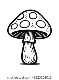 Mushroom Black and White Line Art