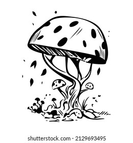 Ilustración del vector blanco y negro de hongos