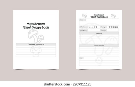 Mushroom Blank Recipe book KDP Interior design. Printable logbook