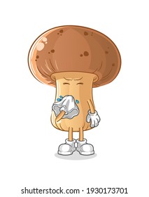mushroom blowing nose character. cartoon mascot vector