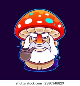 Mushroom with bouquet of flowers, cute fly agaric character. Hand drawn illustration. Vector