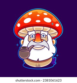 Mushroom with bouquet of flowers, cute fly agaric character. Hand drawn illustration. Vector