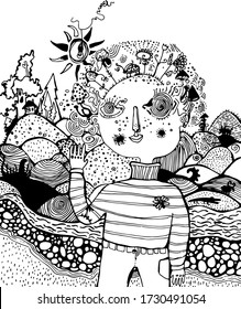 Retrato de niño hongo vector zentangle doodle ilustración floral