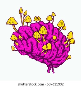 mushroom brain hand drawing color