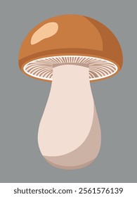 A mushroom with a brown cap and a white leg. Flat vector illustration.